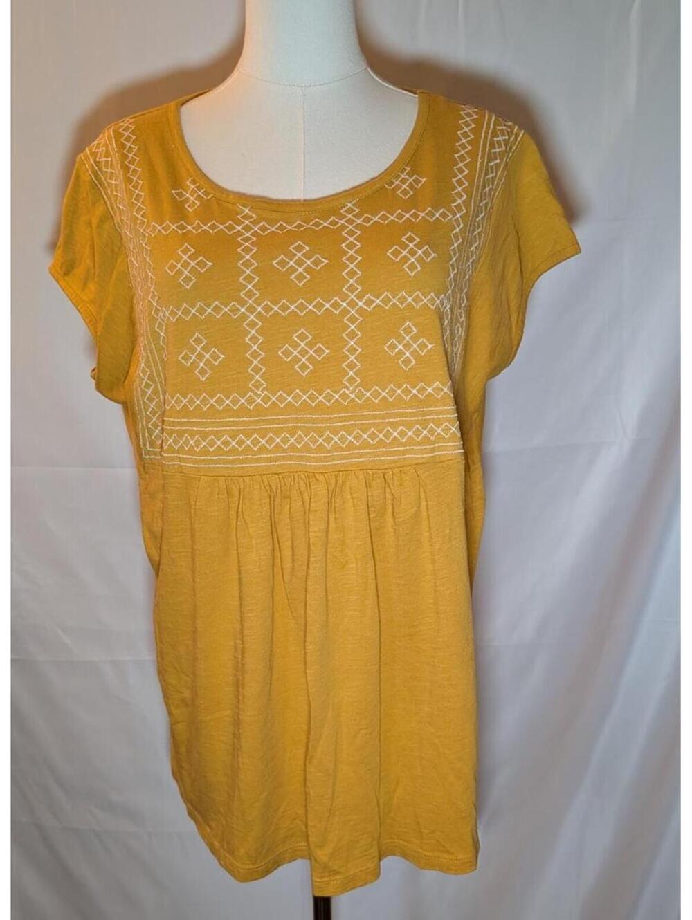 Gloria Vanderbilt Embroidered Mustard Top - Women's Size L